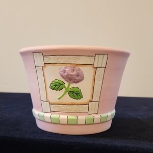 Mexican Pink Flower Pot with Purple Floral Design